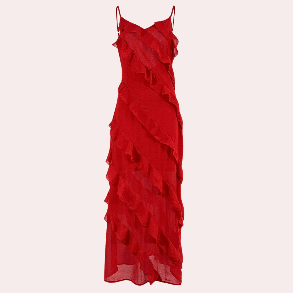 Adrienne - Elegante lange damesjurk met ruches voor de zomer