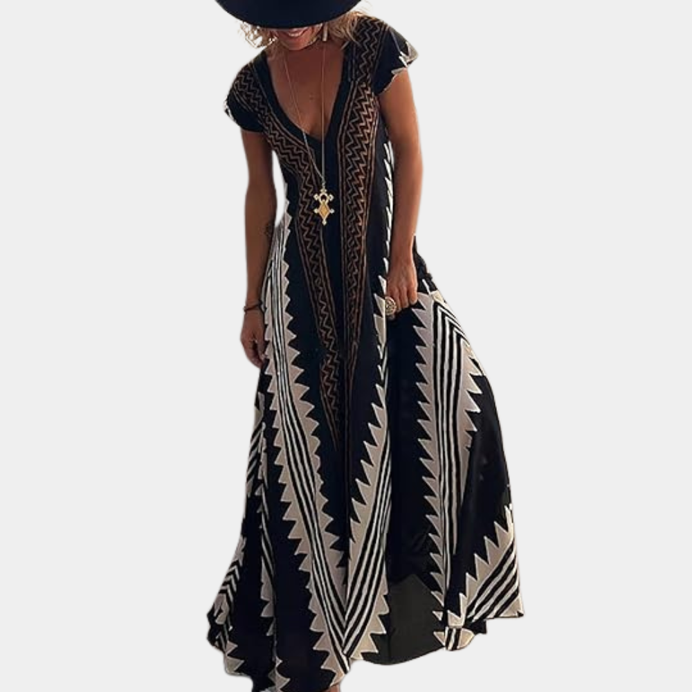 Adelina - Zomerse boheemse maxi jurk met geometrisch patroon