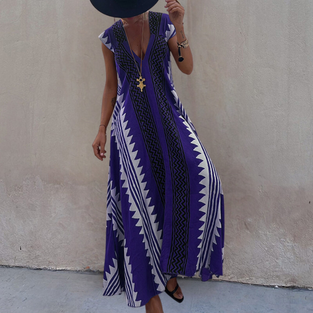 Adelina - Zomerse boheemse maxi jurk met geometrisch patroon