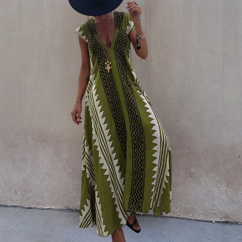 Adelina - Zomerse boheemse maxi jurk met geometrisch patroon
