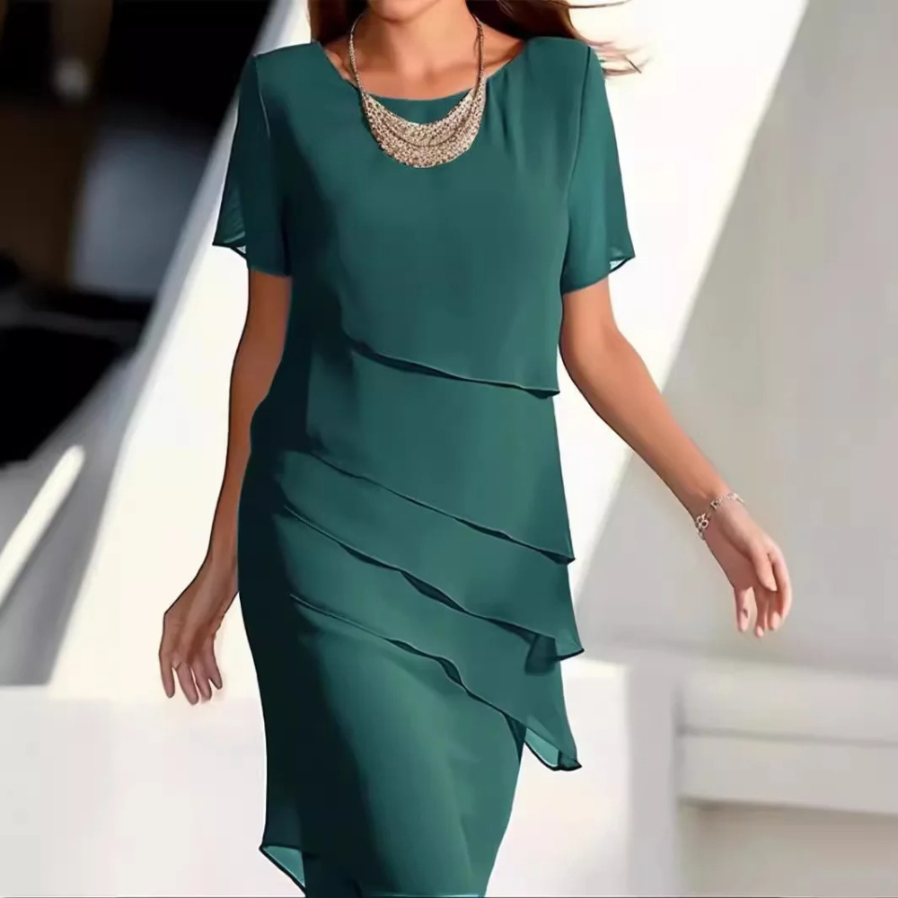 Karmen - Luxe Chiffon Midi Dress met Gelaagde Ontwerpen voor Zomer Elegantie