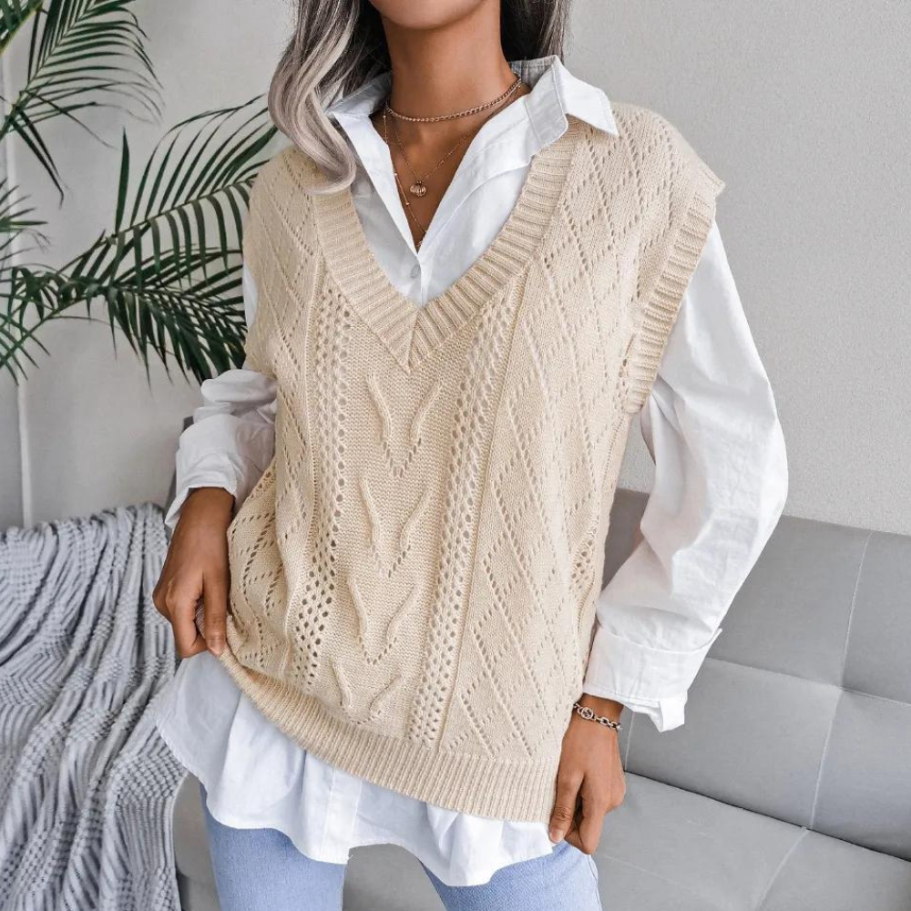 Arlette - Vrouwen Kabelgebreid V-hals Zomervest