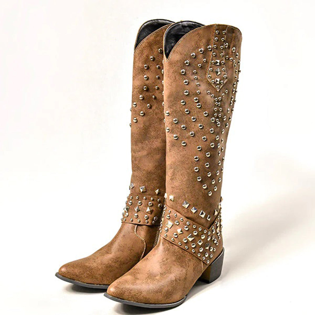 JOAN - Zomerse laarzen met metalen studs en hoge hak