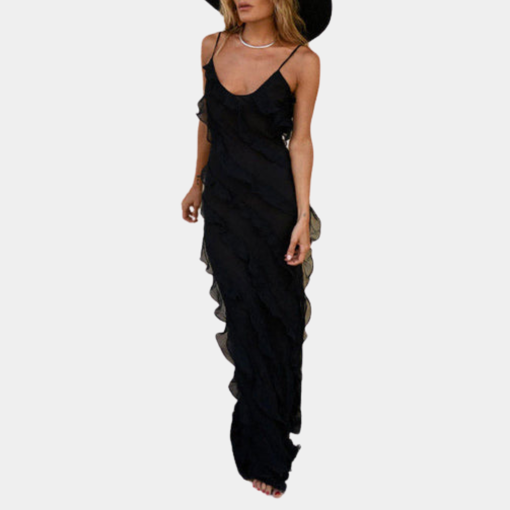 Adrienne - Elegante lange damesjurk met ruches voor de zomer