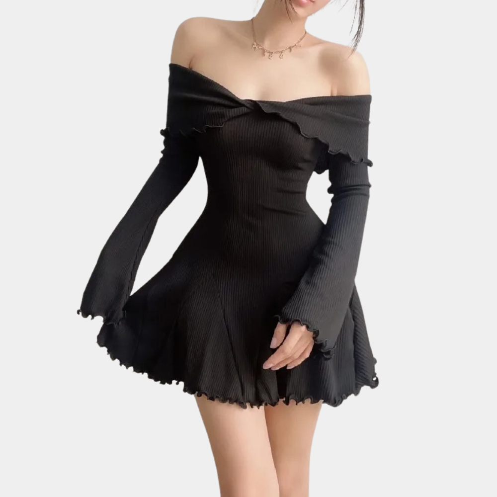 Joelene - Gebreide damesjurk met off shoulder voor de zomer