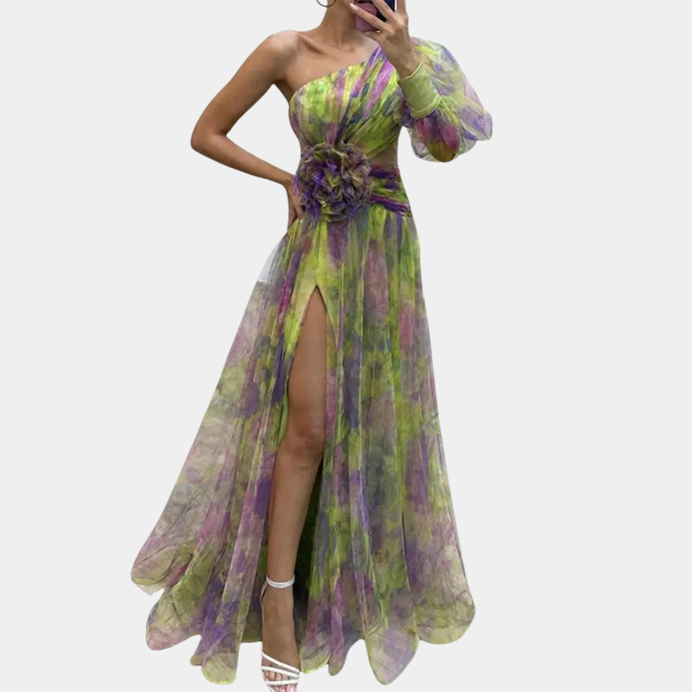 Lola - Stijlvolle one shoulder damesjurk met split voor de zomer