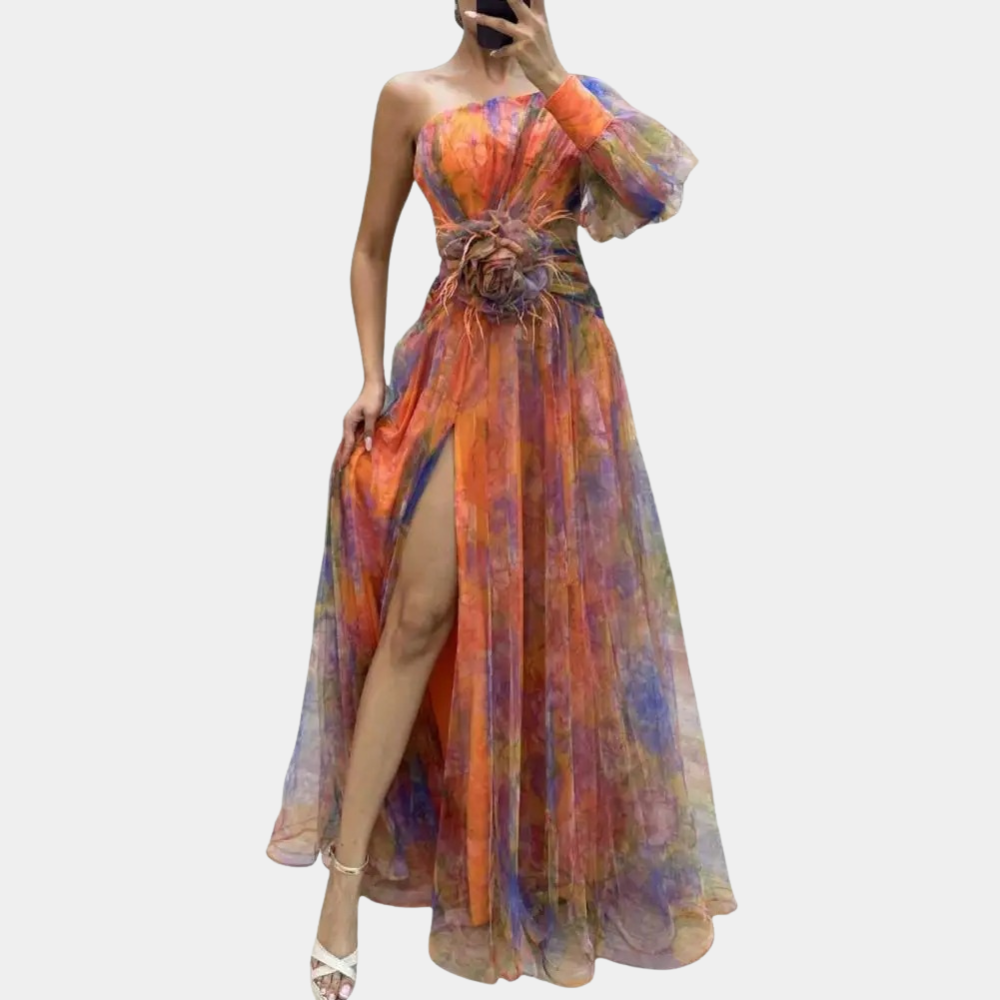 Lola - Stijlvolle one shoulder damesjurk met split voor de zomer