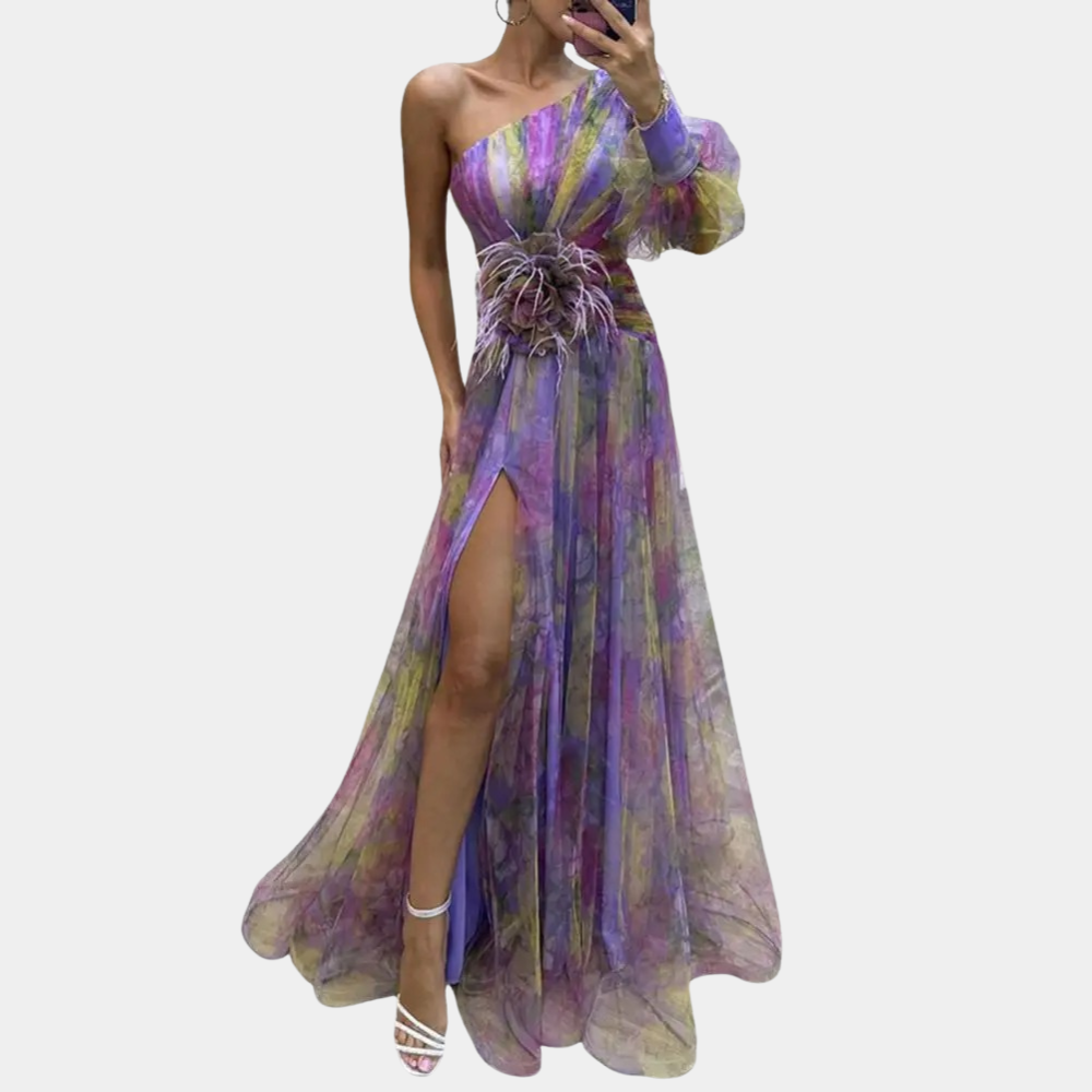 Lola - Stijlvolle one shoulder damesjurk met split voor de zomer