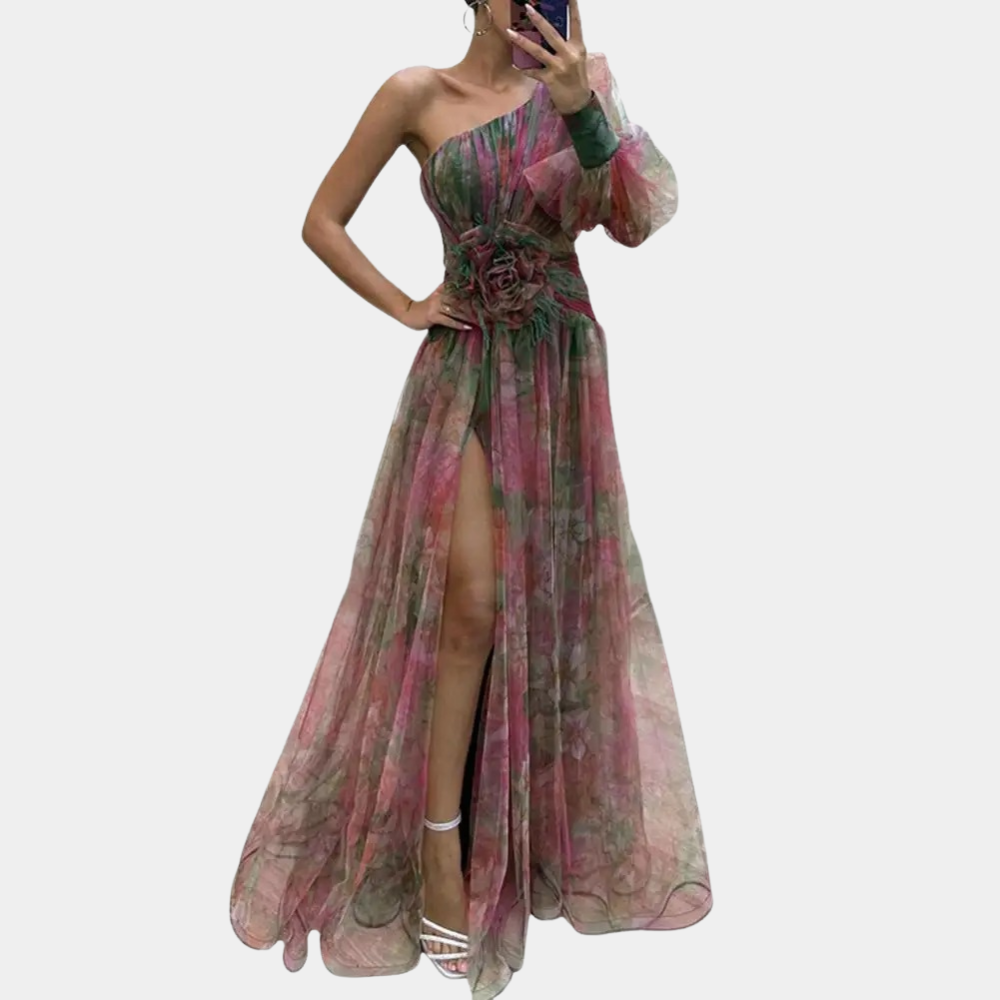 Lola - Stijlvolle one shoulder damesjurk met split voor de zomer