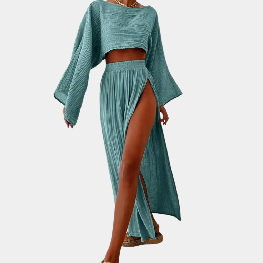 Alodia - Tweedelige casual damesset met hoge split voor de zomer