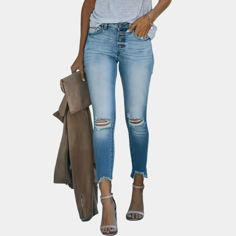 Abolins - Gescheurde damesjeans met knopen voor de zomer