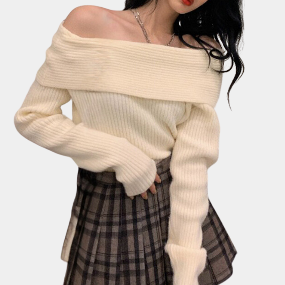 Leorina - Chique Gebreide Off-Shoulder Damestrui voor Lente en Zomer