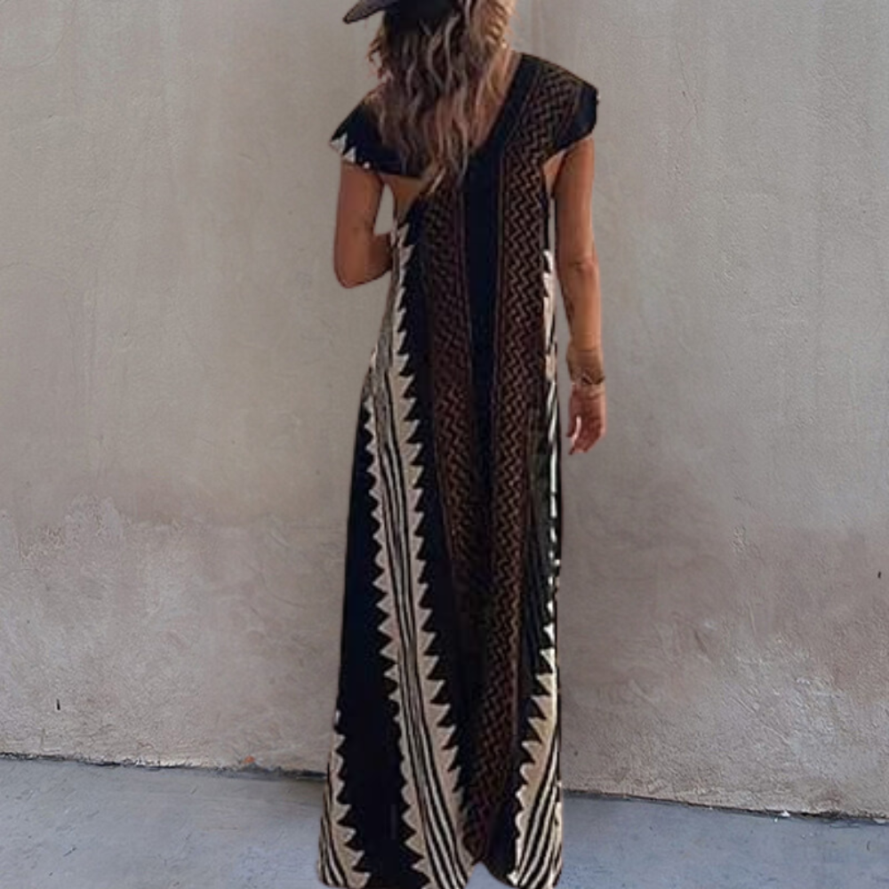 Adelina - Zomerse boheemse maxi jurk met geometrisch patroon