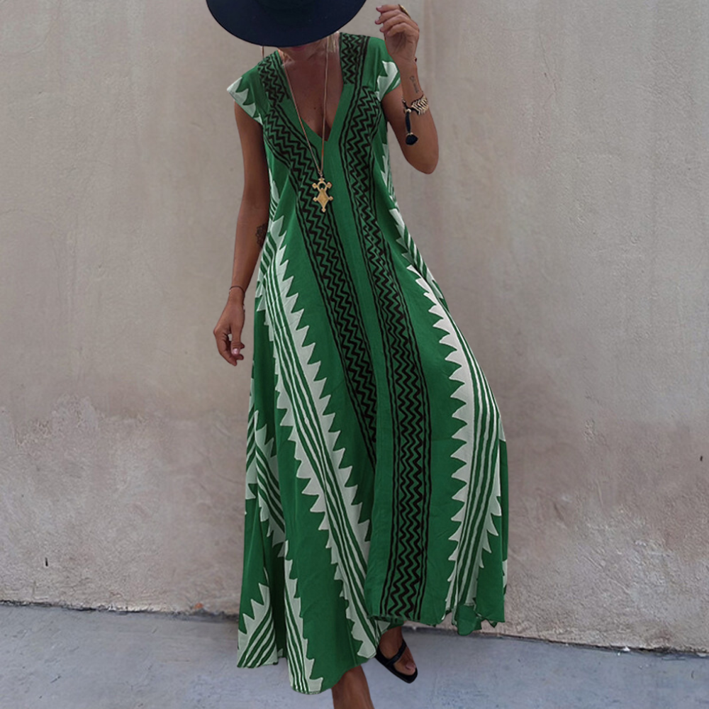 Adelina - Zomerse boheemse maxi jurk met geometrisch patroon