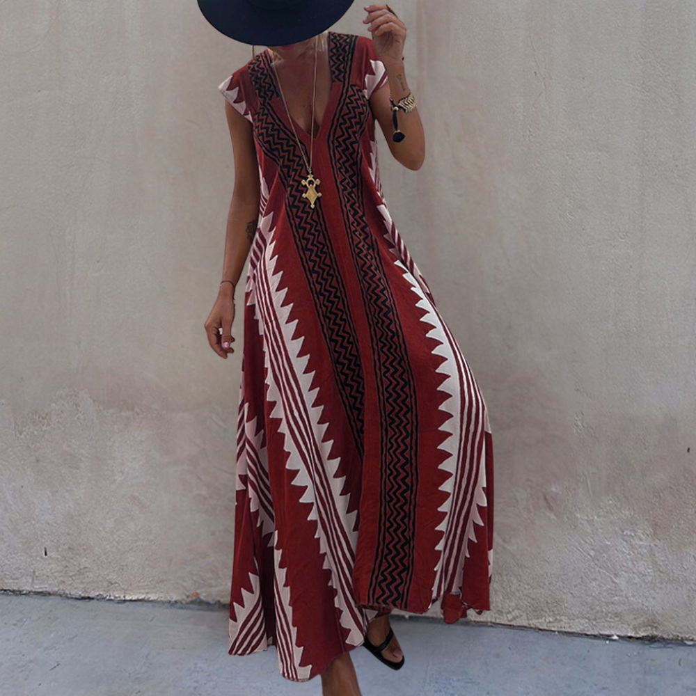 Adelina - Zomerse boheemse maxi jurk met geometrisch patroon