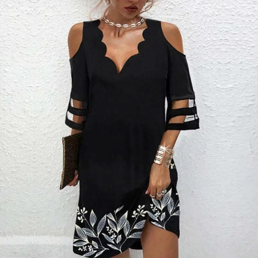 Kataryna - Elegante Koudschouder Zomerjurk met Kanten
