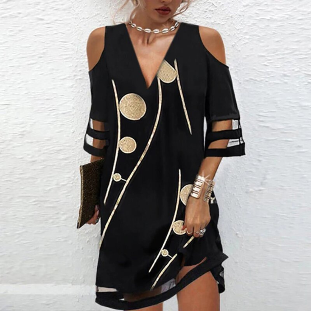 Kataryna - Elegante Koudschouder Zomerjurk met Kanten
