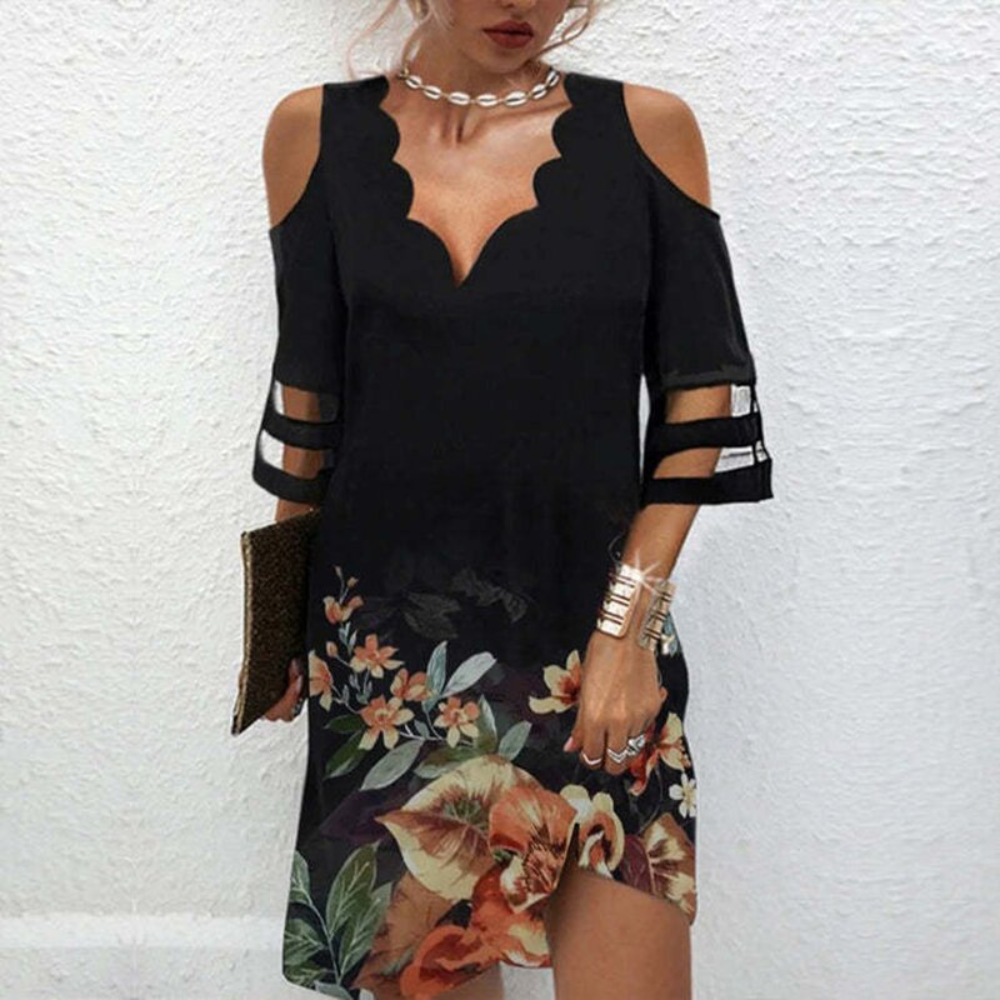 Kataryna - Elegante Koudschouder Zomerjurk met Kanten