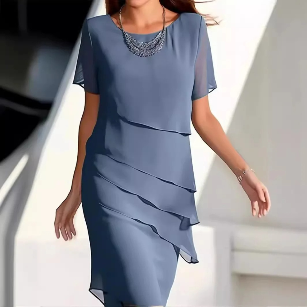 Karmen - Luxe Chiffon Midi Dress met Gelaagde Ontwerpen voor Zomer Elegantie