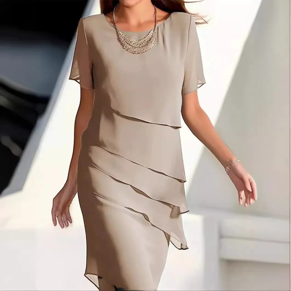 Karmen - Luxe Chiffon Midi Dress met Gelaagde Ontwerpen voor Zomer Elegantie
