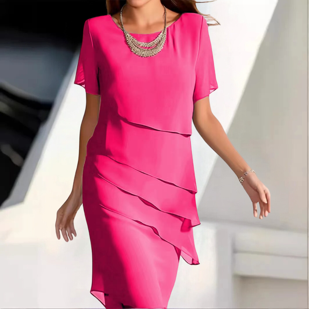 Karmen - Luxe Chiffon Midi Dress met Gelaagde Ontwerpen voor Zomer Elegantie