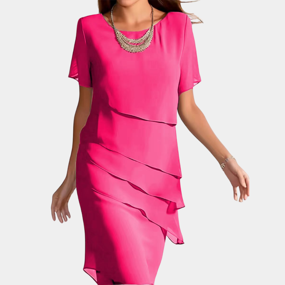 Karmen - Luxe Chiffon Midi Dress met Gelaagde Ontwerpen voor Zomer Elegantie