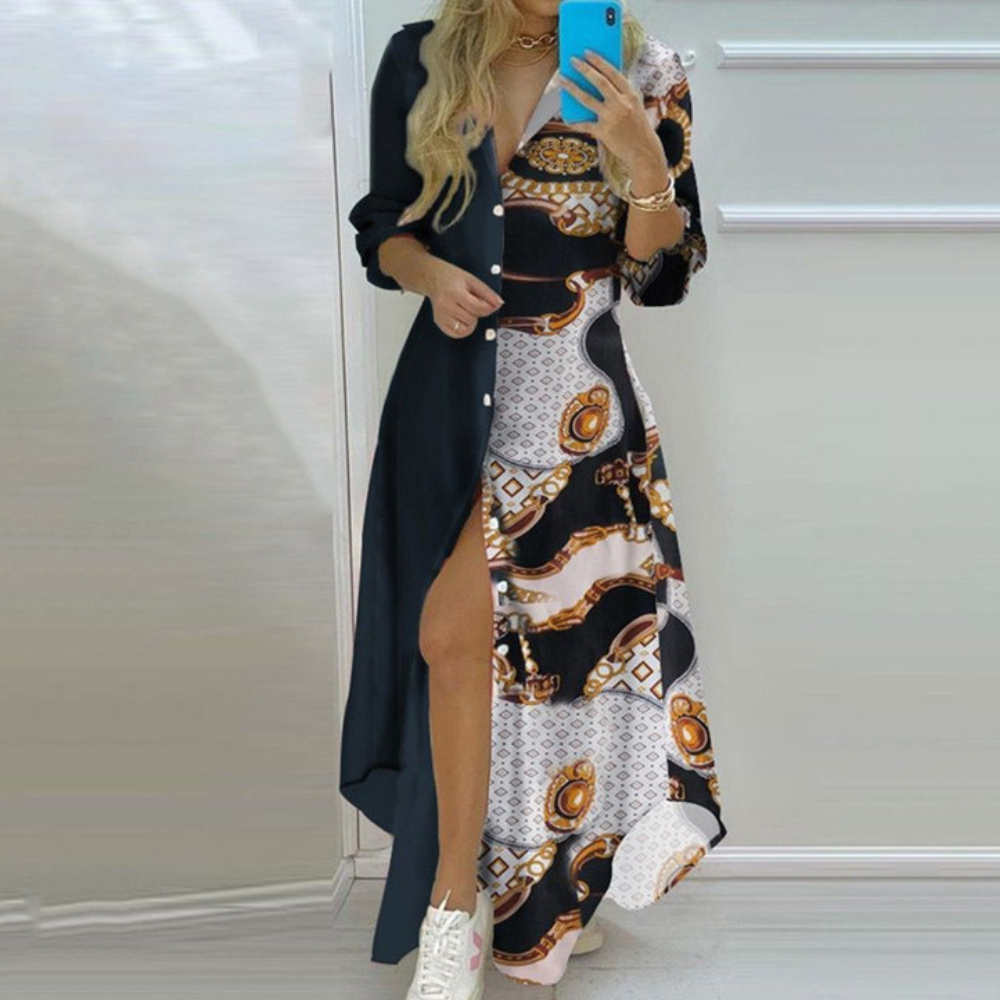 Antonia - Luxe Zomerjurk met Artistieke Kranten Print