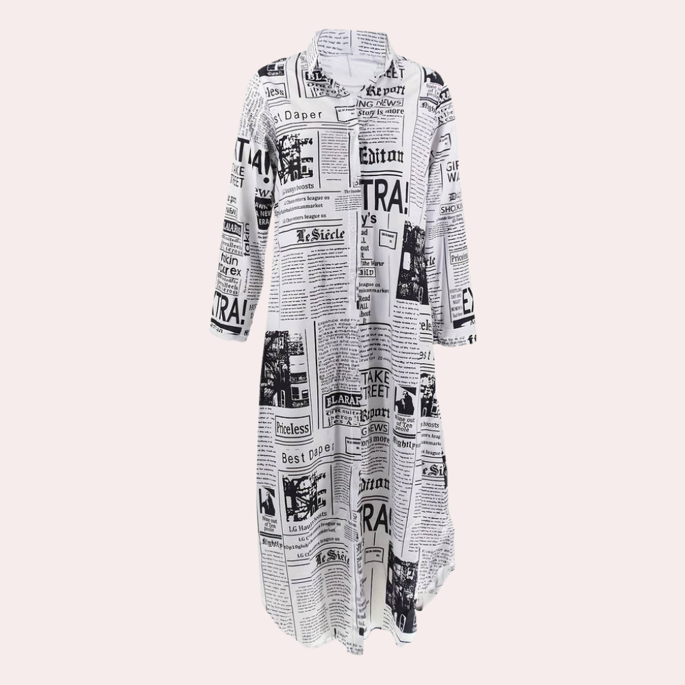 Antonia - Luxe Zomerjurk met Artistieke Kranten Print