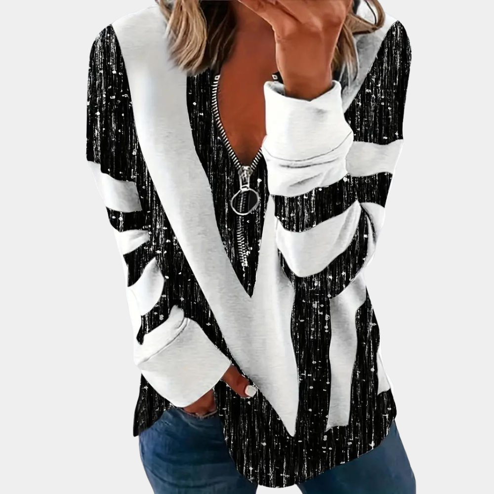 Leocadia - Moderne lange mouwen zomer shirt voor dames met rits