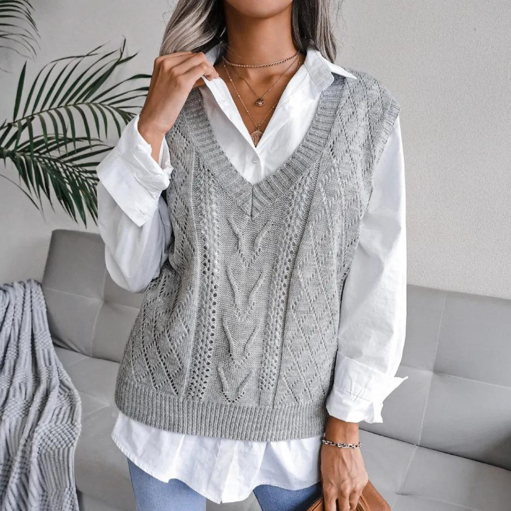 Arlette - Vrouwen Kabelgebreid V-hals Zomervest