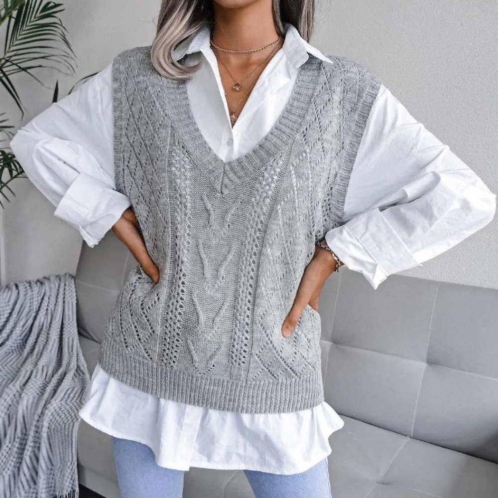 Arlette - Vrouwen Kabelgebreid V-hals Zomervest