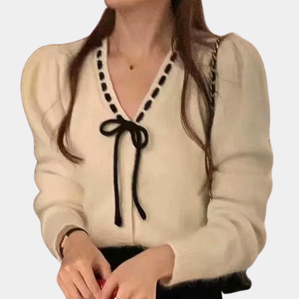 Anthoula - Elegante Dames V-hals Zomerse Trui met Strik