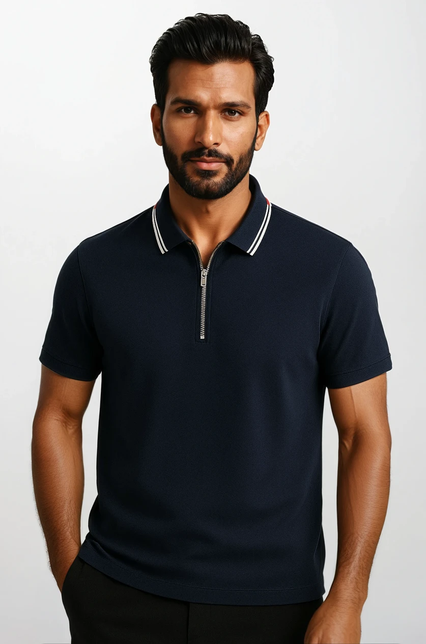Essential Polo avec Fermeture Éclair Bleu