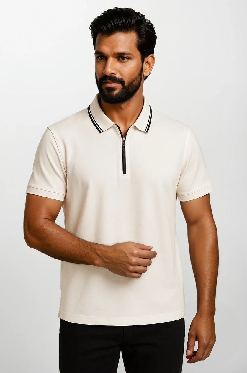 Essential Polo avec Fermeture Éclair Blanc