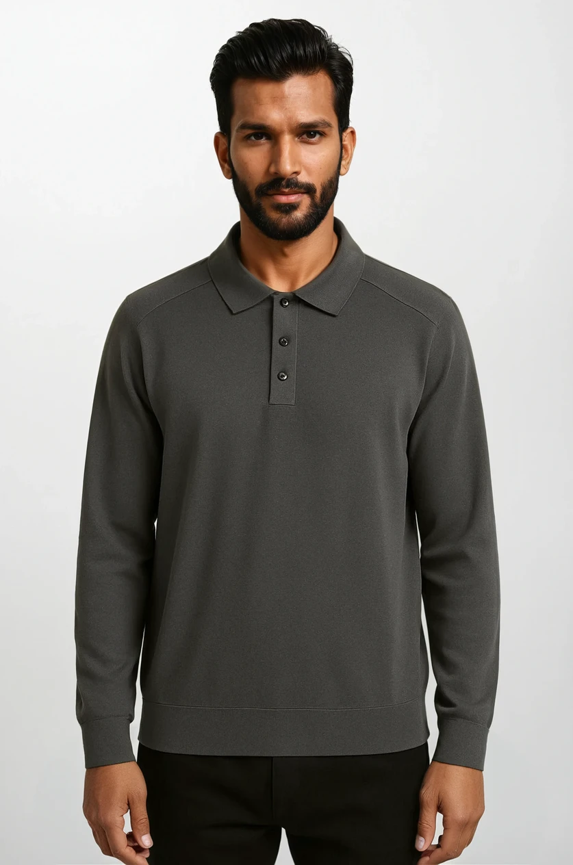 Essential Polo en Maille Manches Longues Grau